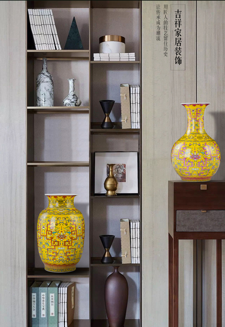 Jingdezhen ceramic vases, antique famille rose porcelain live long and proper living room TV cabinet furnishing articles home decoration arts and crafts