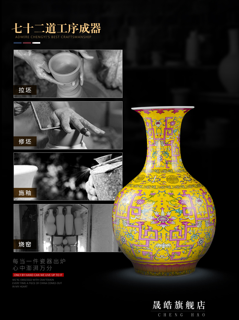 Jingdezhen ceramic vases, antique famille rose porcelain live long and proper living room TV cabinet furnishing articles home decoration arts and crafts