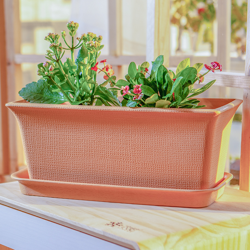 Garden Brothers Plastic long strip flower basin specially reinforced balcony flowerberry pot imitation ceramic pattern window sill basin