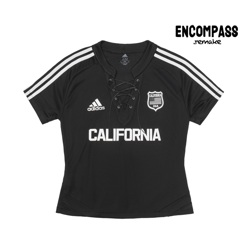 Adidas Remake American California Retro Lace-Up Three-Stripe V-Neck T-Shirt Black and White Women's Encompass Adidas Remake American California Retro Lace-Up Three-Stripe V-Neck T-Shirt Black and White Women's Encompass