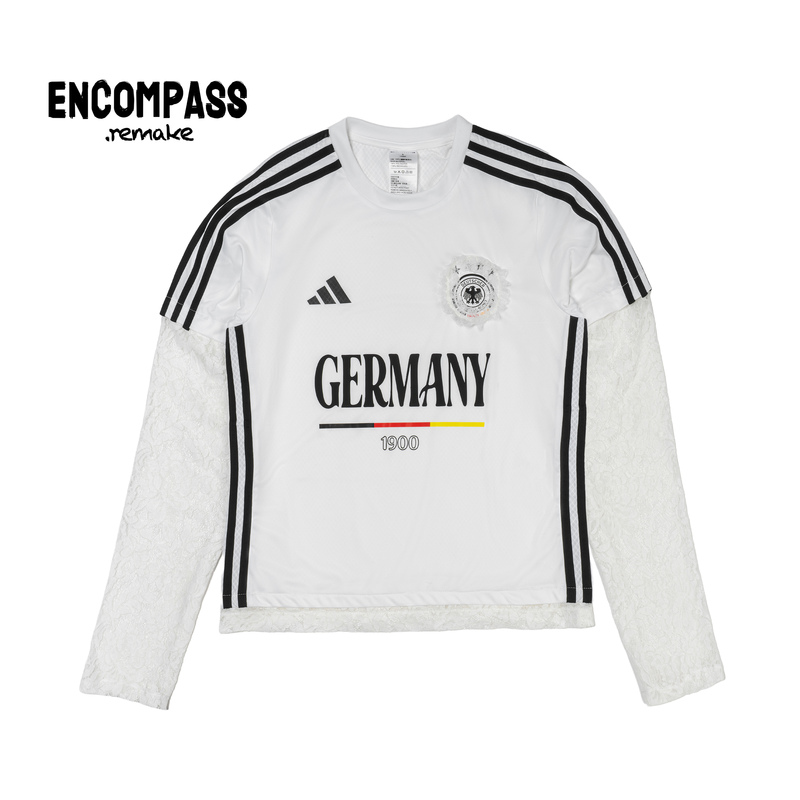 Adidas Remake Jerseyfit German Jersey Outfit with Lace Long-Sleeve T-Shirt for Women Encompass Adidas Remake Jerseyfit German Jersey Outfit with Lace Long-Sleeve T-Shirt for Women Encompass