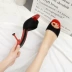 Dép nữ mùa hè mang giày cao gót mỏng 2020 phiên bản mới của Hàn Quốc của dép da báo và dép nữ từ cá gợi cảm miệng cao gót - Dép