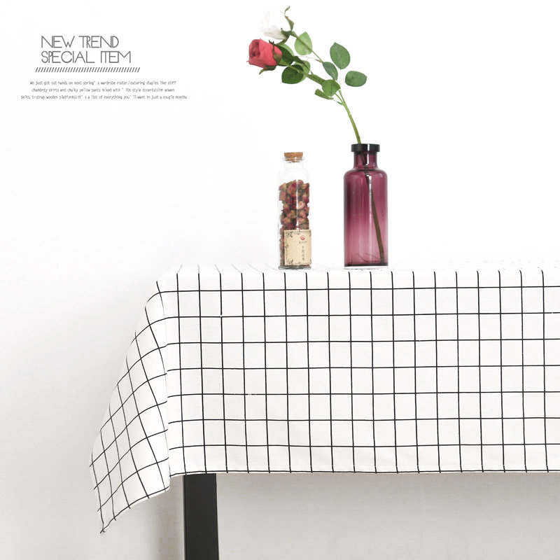 Black and white plaid dining table cloth Cotton and linen small fresh Nordic net red ins wind photo background cloth table set shooting props