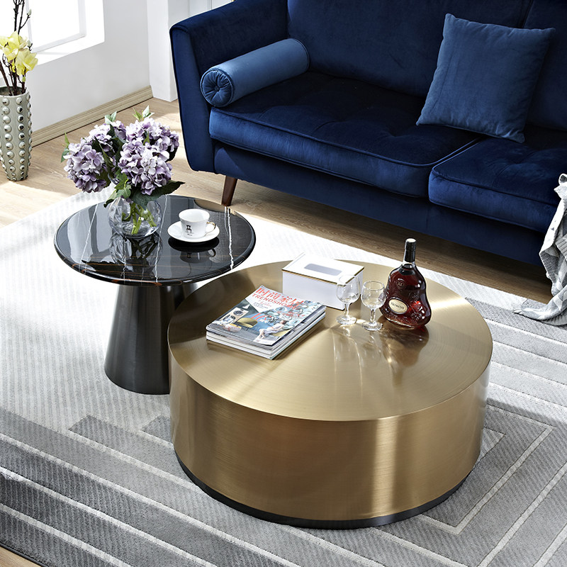 Guangsi Italian minimalist marble coffee table size combination metal light luxury modern style brushed brass round tea table