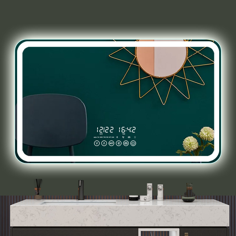 Makeup Room Mirrors Led with light restroom Toilet Free of perforated Touch Screen Anti-fogging mirror Custom Smart Bathroom Mirror