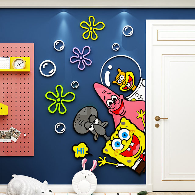 SpongeBob SquarePants Home Boys and Girls Children's Room Decorations  Bedroom Layout Bedside Background Wall Sticker Mural