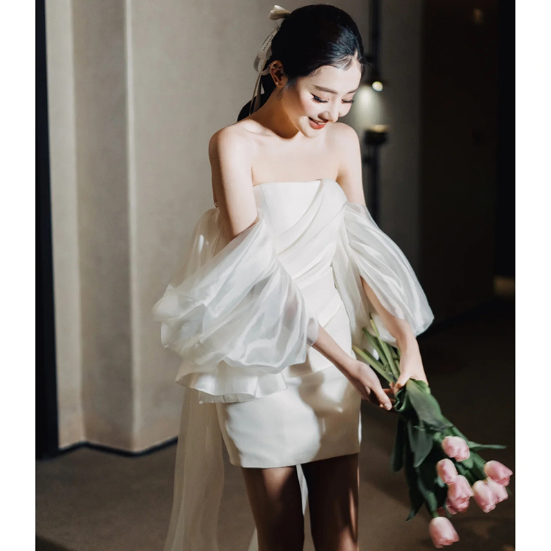 18-Year-Old Coming-Of-Age Ceremony Dress for Girls, Short Formal Dress for Group Performances, Dancing, Formal Occasions, Marriage Registration, Light Wedding Dress, Short Style