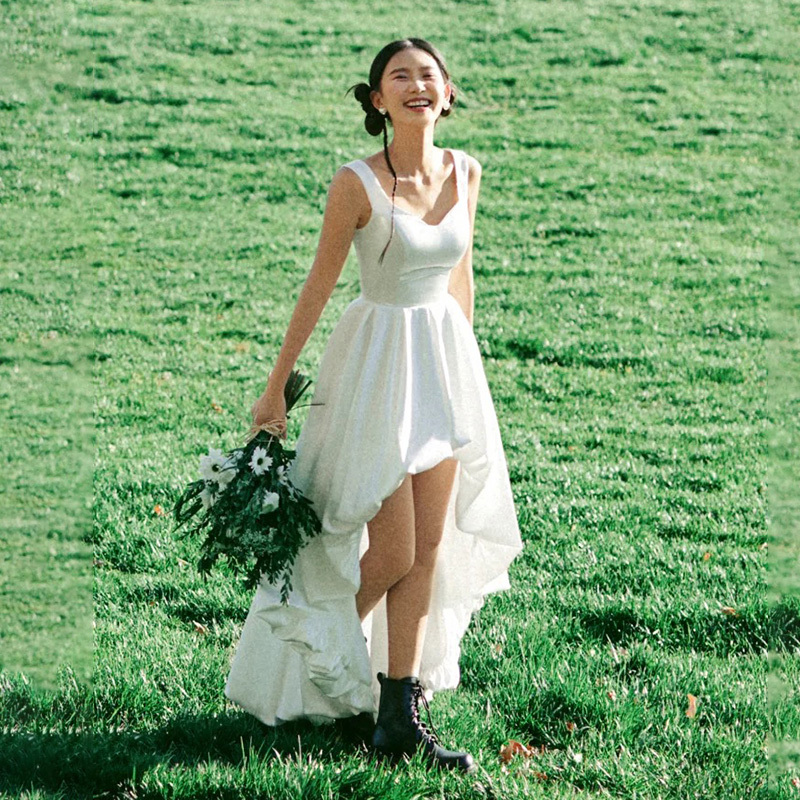 Petite Light Wedding Dress, High-End Forest-Style Satin French-Style Going-Out Dress, Simple Bride's Registration Dress, Little White Dress Petite Light Wedding Dress, High-End Forest-Style Satin French-Style Going-Out Dress, Simple Bride's Registration Dress, Little White Dress