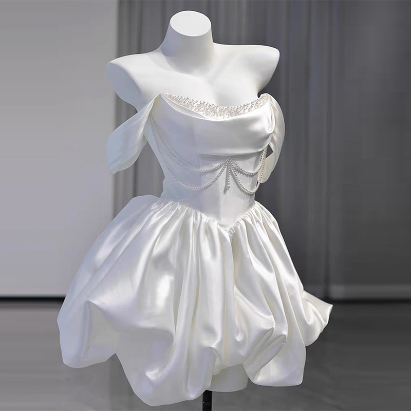 Petite Engagement Dress, Women's Morning Gown, Wedding Registration Dress, Casual Short Wedding Dress, Women's Group Flower Bud Dress