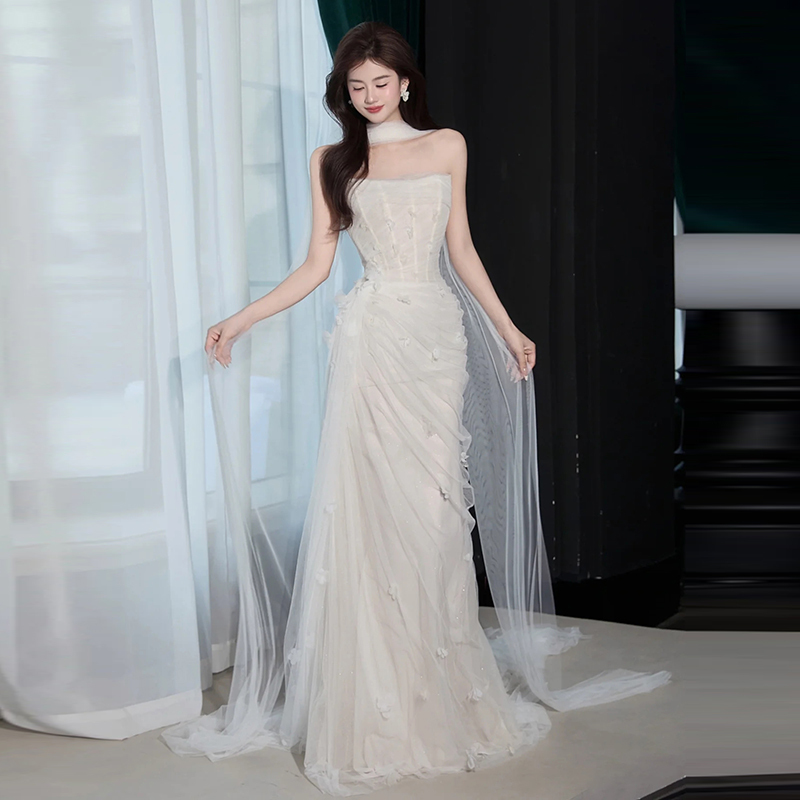 French-Style Fairy-Like Wedding Dress, Bridal Robe, Bride's Wedding Dress for Going Out, Outdoor Photography, Reception Dress, High-End Strapless Gown