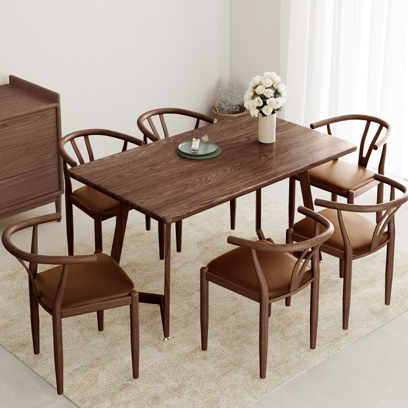 Dining table and chair combination modern minimalist Nordic style small apartment dining table household 4 people 6 economical rental dining table