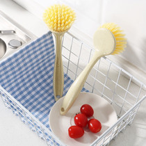  Three-pack wheat straw kitchen long-handled pot brush cleaning brush can be hung non-stick oil dishwashing brush Pot brush