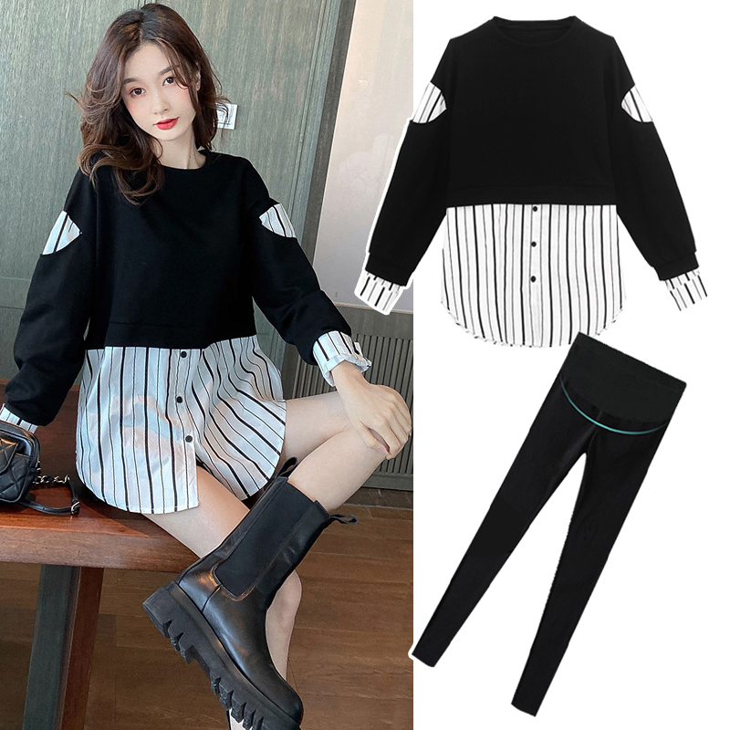 Pregnant women spring suit fashion 2021 spring new net red top striped maternity dress spring and summer dress