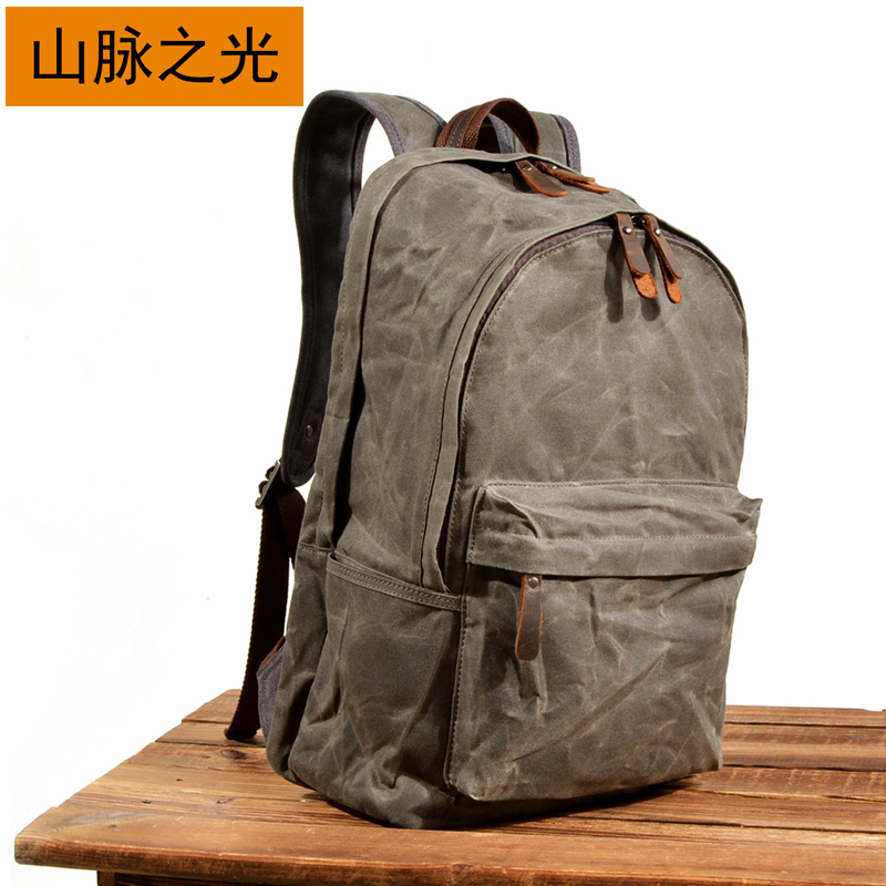 Waterproof oil wax canvas vintage computer backpack outdoor casual military wind large capacity mountaineering travel backpack
