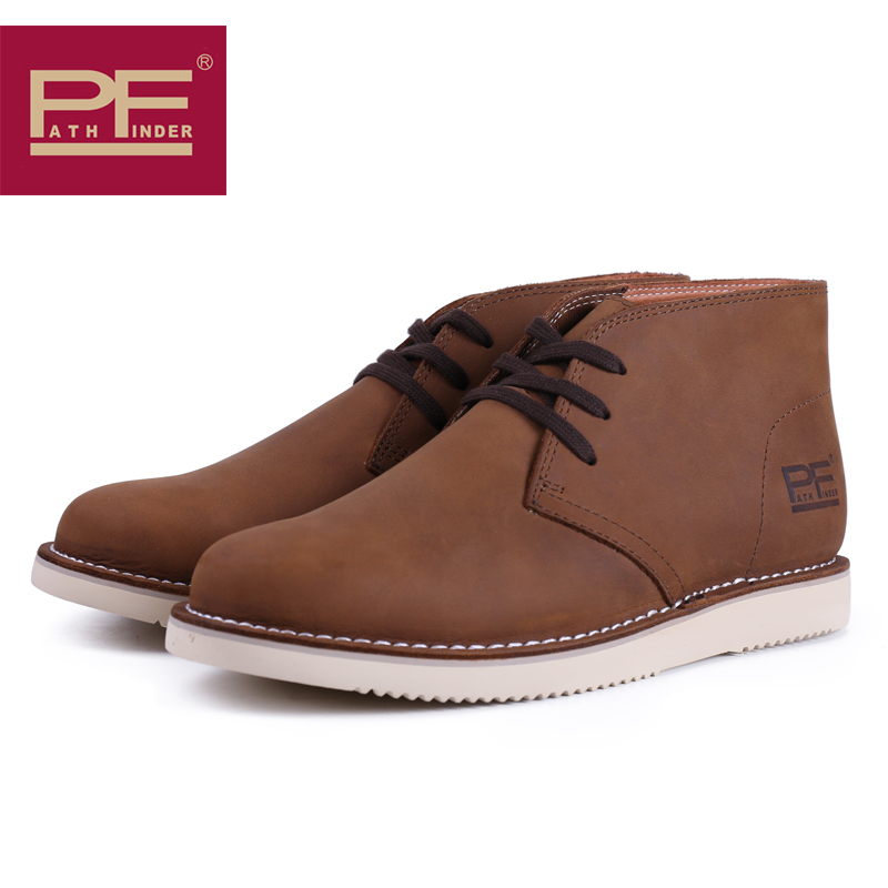 PF genuine leather high cylinder casual shoes Inlan retro trend honey wax desert leather boots 2022 Spring thick bottom men's shoes