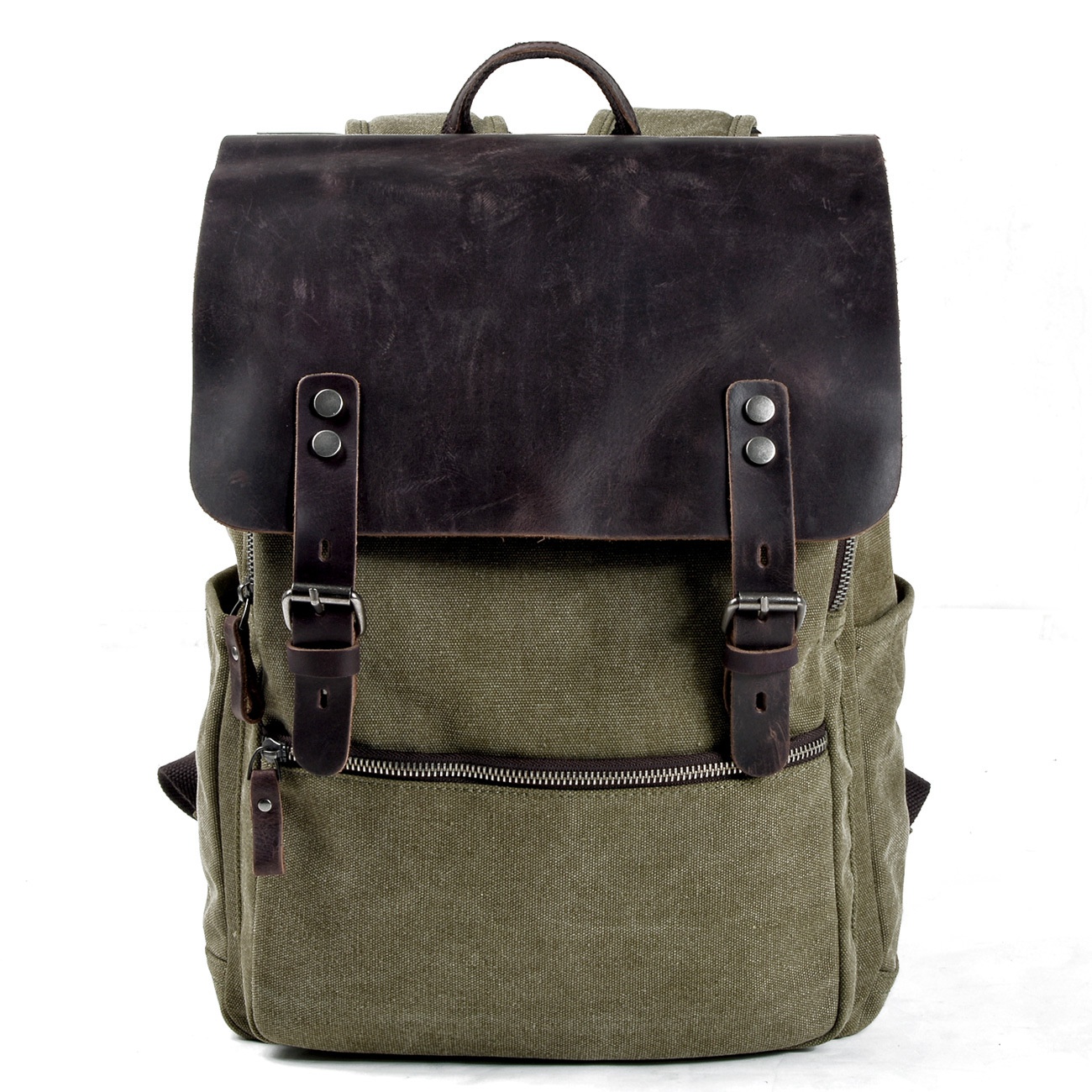 European and American retro business casual canvas backpack outdoor casual short trip large capacity leather computer backpack