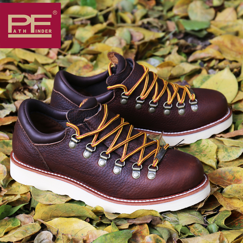 2022 Mountains Light Goodyear Outdoor Locomotive Low Help Tooling Shoes Man PF Big Head Bull Leather Mountaineering Casual Shoes