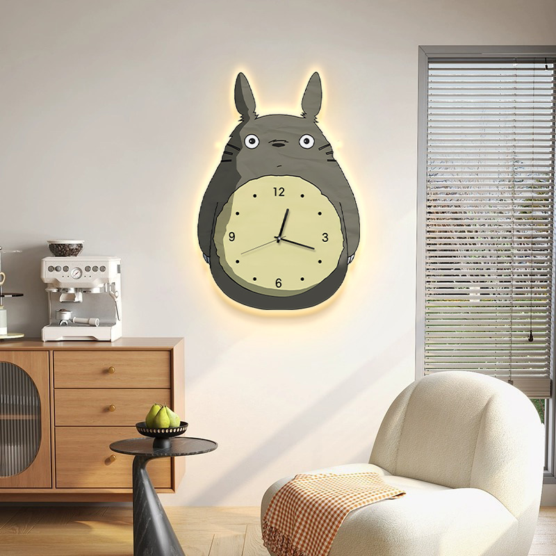 2023 new clock hanging bell living room free of punching table hanging wall cartoon dragon cat tennis red restaurant creative clock wall light-Taobao