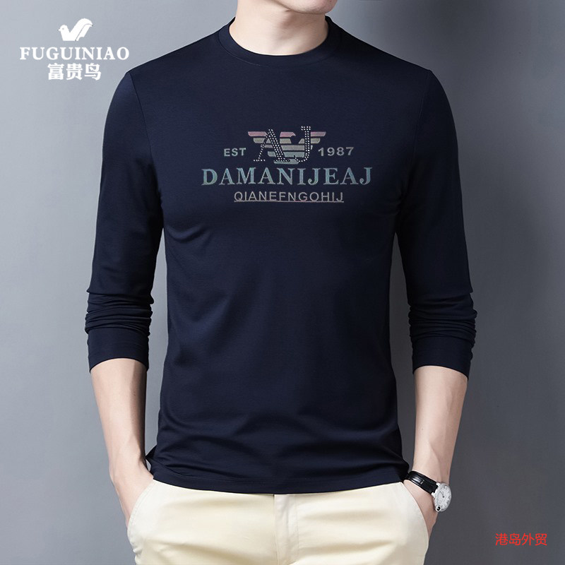 Fugui bird men's thin T-shirt long sleeve round collar small shirt Summer necropolis for men's clothing and clothes for autumn clothes