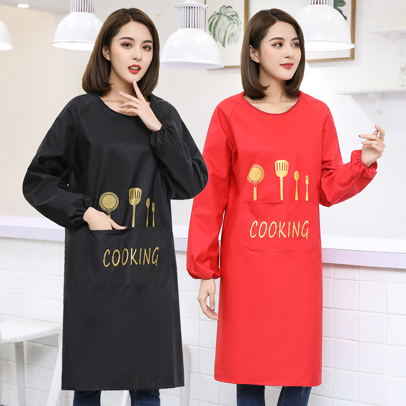 Crystal Intentions Fashion Apron Kitchen Waterproof oil proof Long sleeves Anti-wear cooking work with sleeves Home Men's hood Hood Adult Woman-Taobao