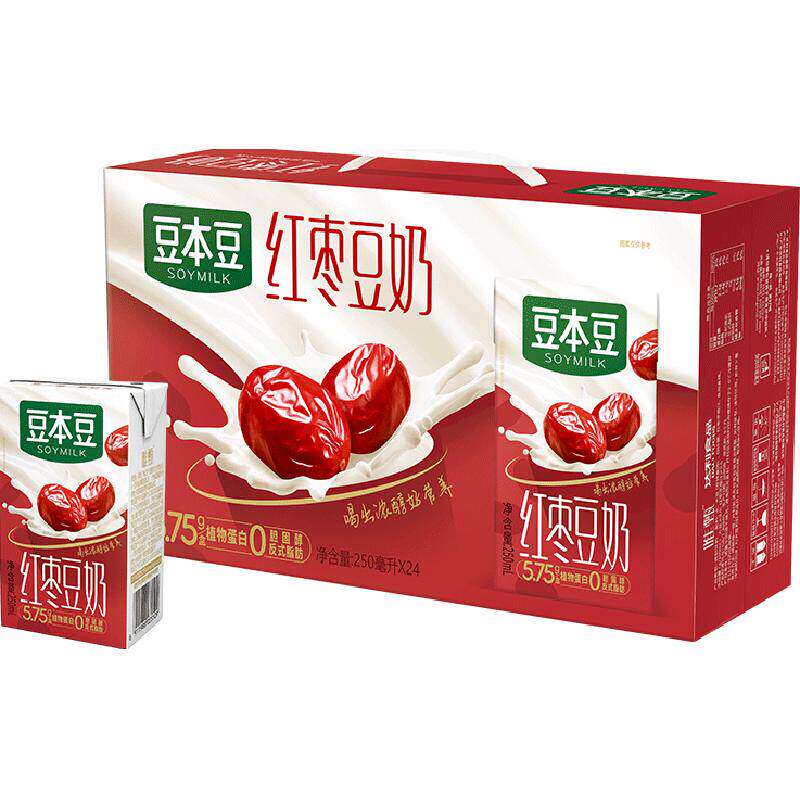 豆本豆唯甄红枣豆奶250ml*24盒营养早餐奶植物蛋白饮品礼盒送礼