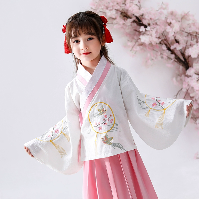 Cô gái Hanfu mùa thu Phong cách Trung Quốc Quần áo học sinh Trung Quốc Phù hợp với trẻ em thêu trang phục cổ trang phục hàng ngày Trang phục dân tộc - Trang phục