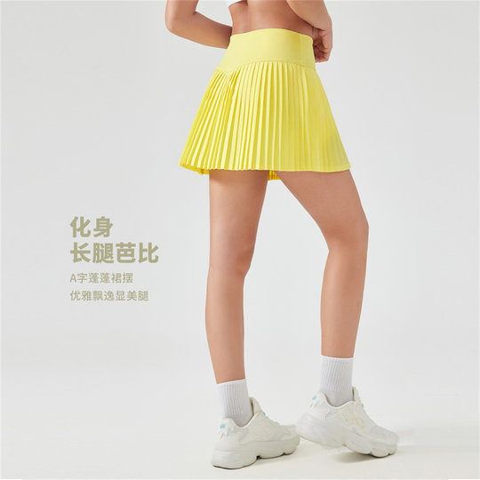 Falda de tenis para mujer, pantalones de seguridad, Falda plisada elástica a la moda, pantalones deportivos de tres puntos antiexpuestos de doble capa