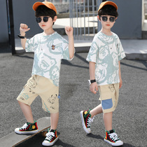 Boy set summer 2021 new childrens trend in big children Net red summer boys sports short sleeve two-piece set
