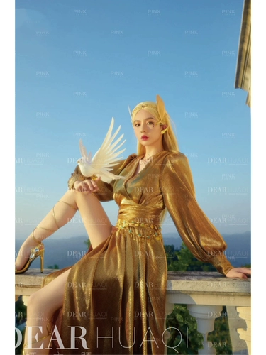 Модное золотое сексуальное платье подходит для фотосессий, костюм