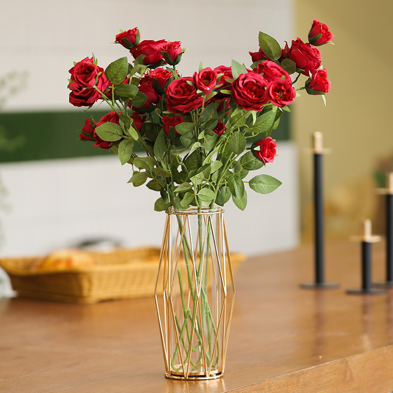 High branch simulation rose flower fake flower simulation flower living room table decoration flower arrangement beam floor home furnishing silk floral art-Taobao