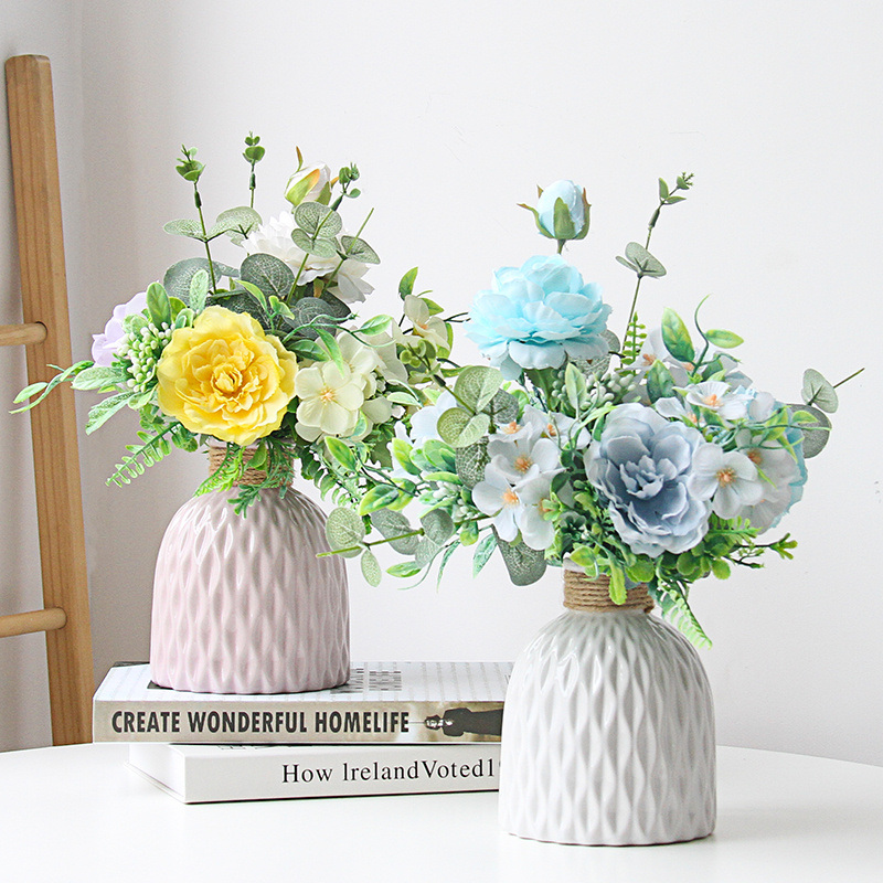 Light extravagant Japan-ROK ceramic vase white emulation floral Eugalie peony embroidered ball floral suit decoration pendulum piece