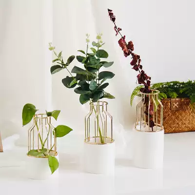 Simple Nordic geometric wrought wrought flower arrangement vase creative home living room table fake flower decoration decoration