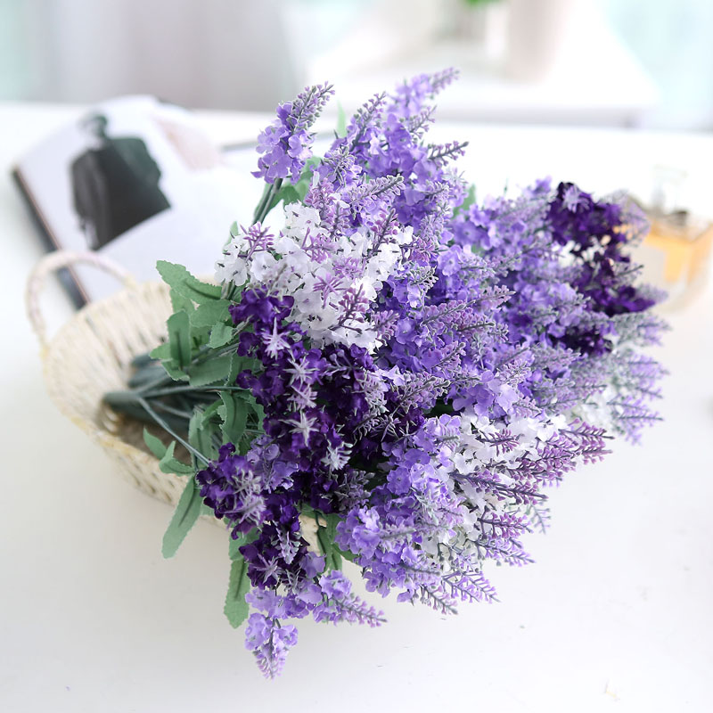 Silk flower drying flower plastic fake flower living-room floral bouquet decoration flower emulation flower 10 head lavender field garden fence