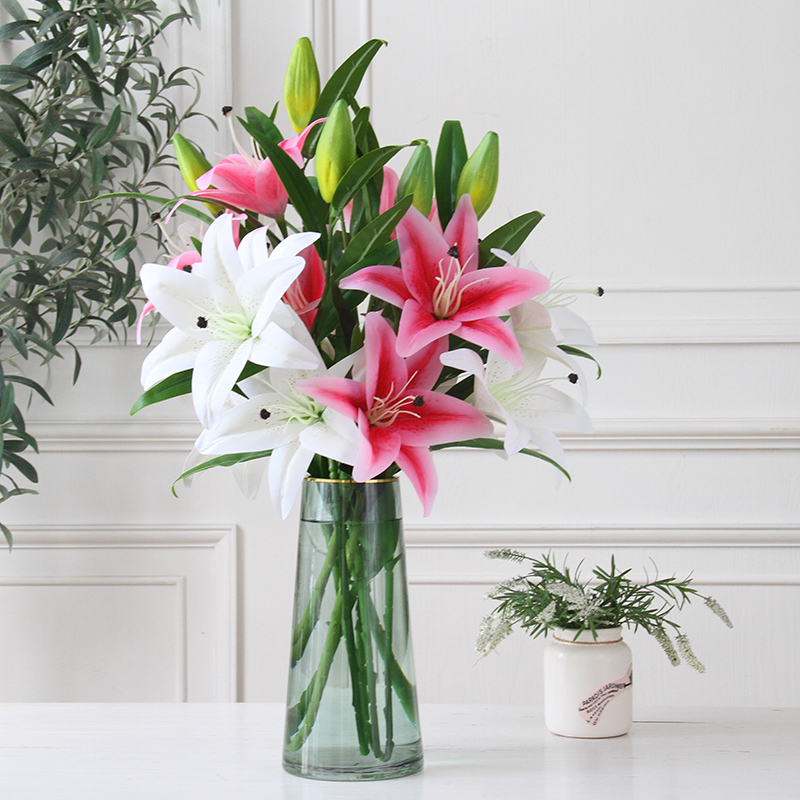 High-quality simulation lily bouquet living room high-end decorative fake flowers indoor floor-to-ceiling display living room flower arrangement ornaments