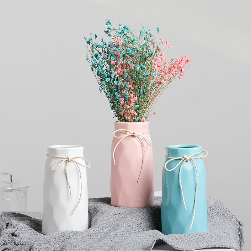 Nordic Ceramic White Water Bacon Vases Small Frescoed Floral Table Flower Inserts Dry Flowers Home Adornment Living-room Pendulum