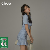 CHUU LOTUS LEAF SIDE DRESS 2022 dress 2022 spring new style short sleeves light tucked short sleeves Body Belly Dresses