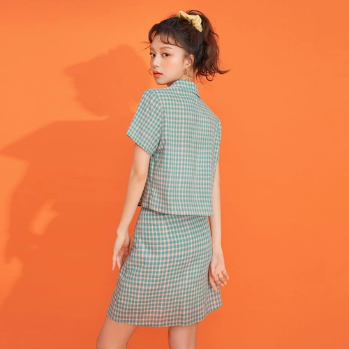 Летний комплект, хлопковая рубашка, мини-юбка, 2020, в корейском стиле, в западном стиле, А-силуэт