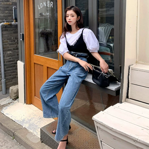 Джинсы, осенние штаны, 2020 года, свободный прямой крой, в корейском стиле