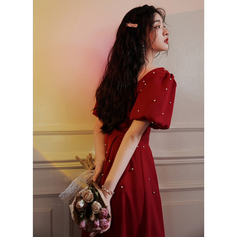 Toast bride bride small summer can usually wear red dress dress daily French summer