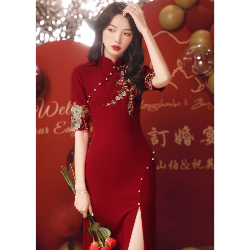 Bangrobe Toast Bride to Wedding Engagement Dress Female usual wearing Chinese red Summer
