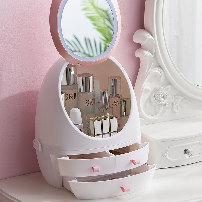 Net red led makeup mirror storage box with lights fill light dormitory student desktop dressing mirror integrated portable