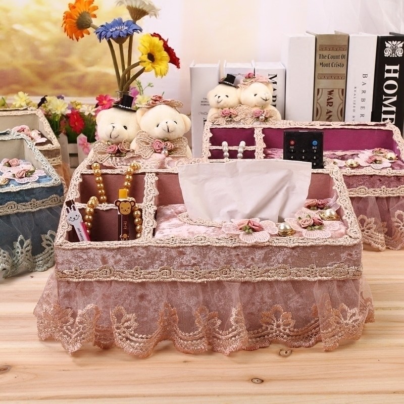 Creative multi-function remote control tissue box European living room coffee table drawing paper box light luxury fabric restaurant napkin box