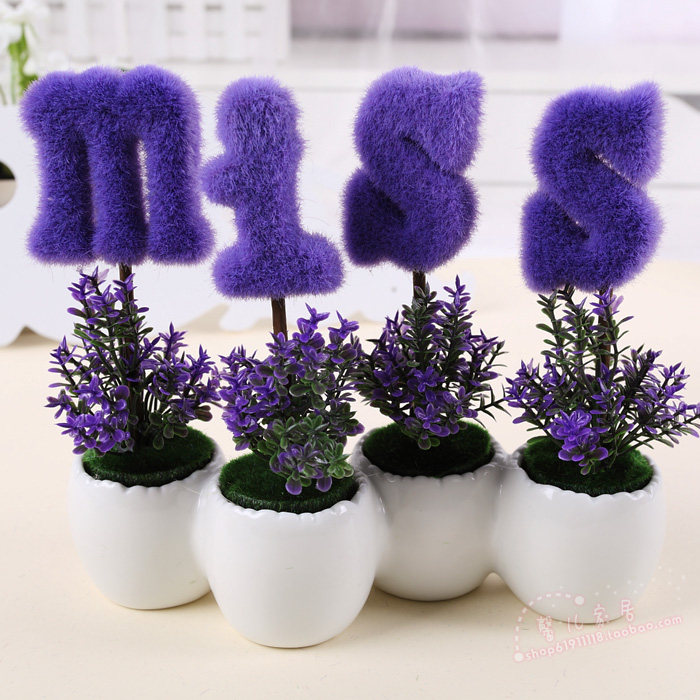 LOVE Flocking Emulation Flower Suit Fake Flowers Small Bonsai Table Green Emulated Plant Potted Pendulum