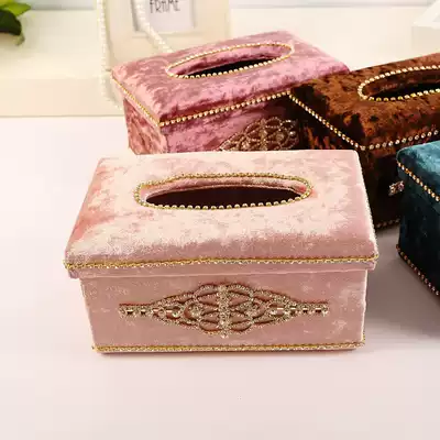 Living room tea table tissue box European fabric pastoral creative sanitary paper box household tissue box desktop sanitary carton