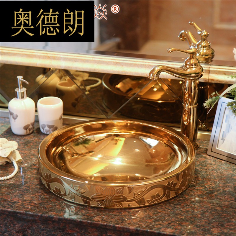 Alderang European-style ceramic semi-inlaid wash basin dressing room large counter basin home art basin home basin gold