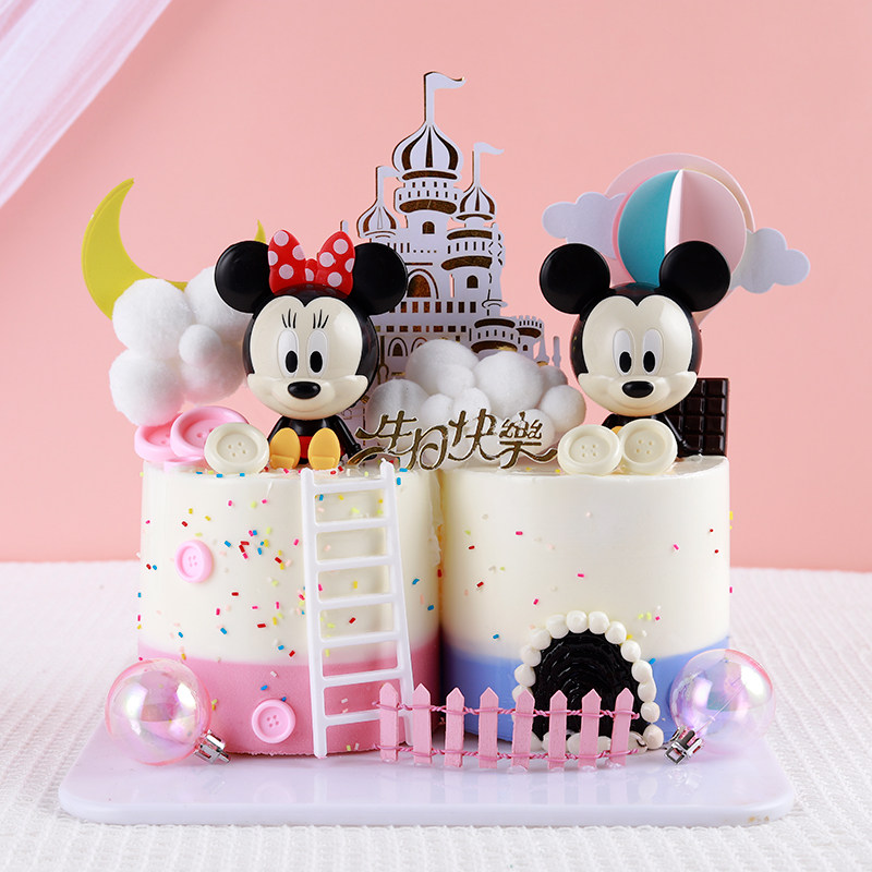 Mickey Mouse Double Egg Simulation Cake Model 2021 New Net Red Cartoon Plug-in Birthday Plastic Sample Customization