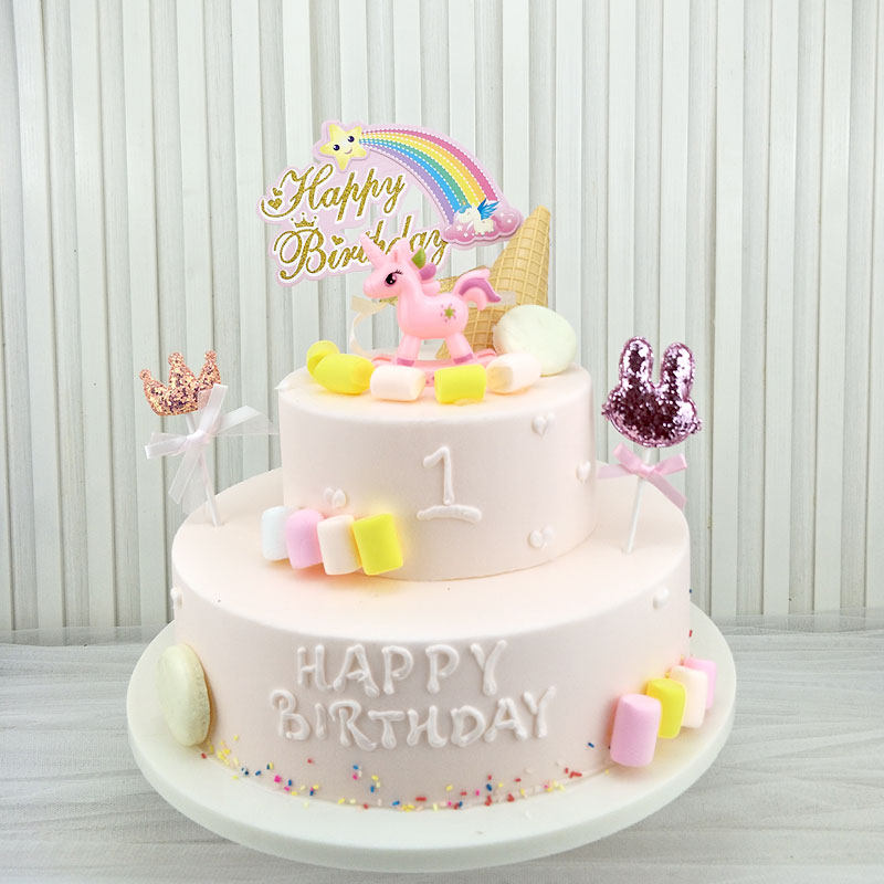 Cake model simulation 2019 new net red popular double-layer cartoon birthday cake model window furnishings sample