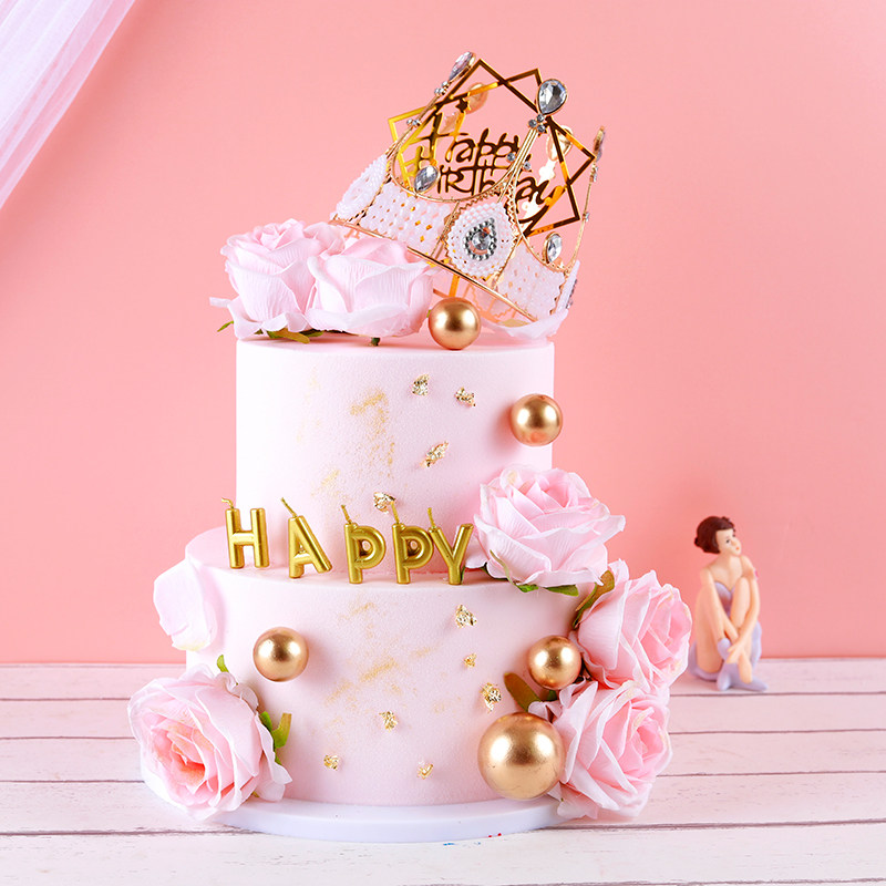 Double-layer cartoon crown Flower Net red 2021 new simulation model birthday plastic window sample customization