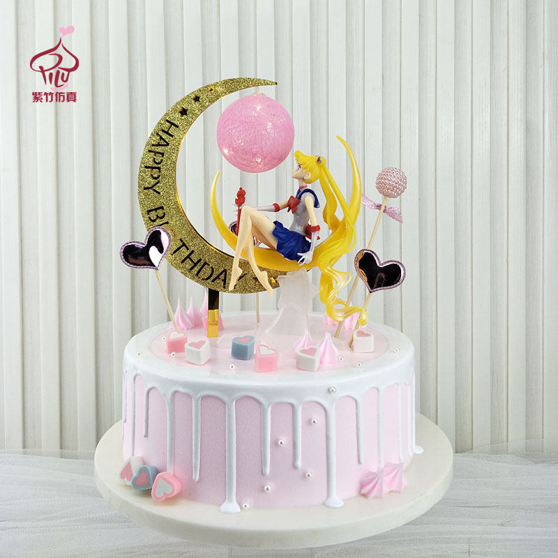 Cake model simulation 2019 new net red cartoon pop beautiful girl window place sample birthday cake model