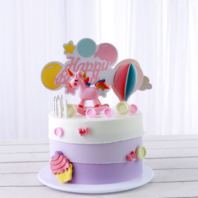 Unicorn pony cake model sample Net red cartoon birthday cake model 2021 New window furnishings